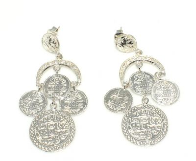 925 Silver Three Coins Designer Dangle Earrings - 1