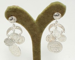 925 Silver Three Coins Designer Dangle Earrings - Nusrettaki (1)