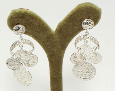 925 Silver Three Coins Designer Dangle Earrings - 2