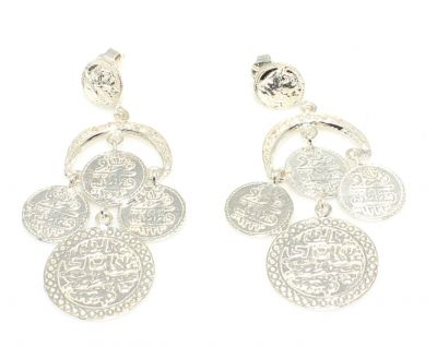 925 Silver Three Coins Designer Dangle Earrings - 3