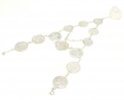 Silver Coin Design Hand Ring Bracelet - 3