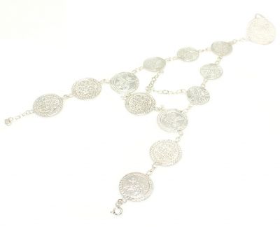 Silver Coin Design Hand Ring Bracelet - 3