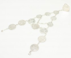 Silver Coin Design Hand Ring Bracelet - 4