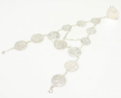Silver Coin Design Hand Ring Bracelet - 4