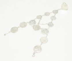 Silver Coin Design Hand Ring Bracelet - 5