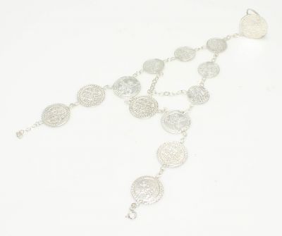 Silver Coin Design Hand Ring Bracelet - 5