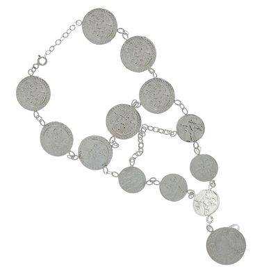 Silver Coin Design Hand Ring Bracelet - 2