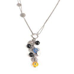 Silver Coin Charm Necklace with Zirconium - 4
