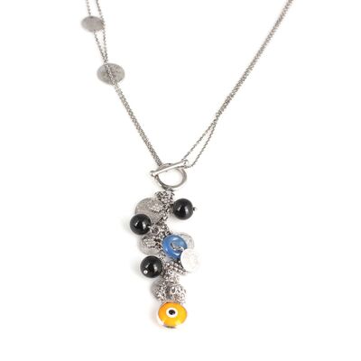 Silver Coin Charm Necklace with Zirconium - 4