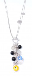 Silver Coin Charm Necklace with Zirconium - 3