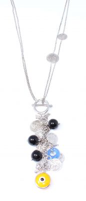 Silver Coin Charm Necklace with Zirconium - 3