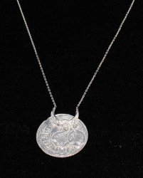 Nusrettaki - 925 Ayar Gümüş Paralı Zincirli Madalyon Kolye