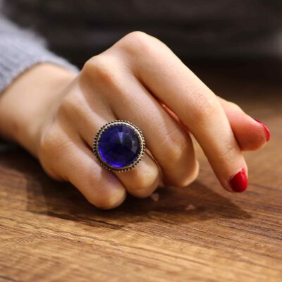 925 Ayar Gümüş Parlament Mavisi Taşlı Yüzük - 1