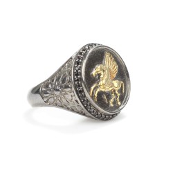 925 Ayar Gümüş Pegasus Uçan At Antik Erkek Yüzüğü - 1