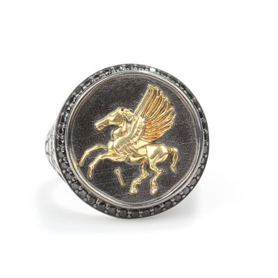 925 Ayar Gümüş Pegasus Uçan At Antik Erkek Yüzüğü - 3