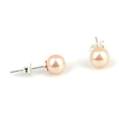 925 Ayar Gümüş Pembe İnci Taşlı Minik Top Küpe - 2