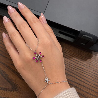 925 Ayar Gümüş Pembe Kalp Kristal Kar Tanesi Şahmeran - 2
