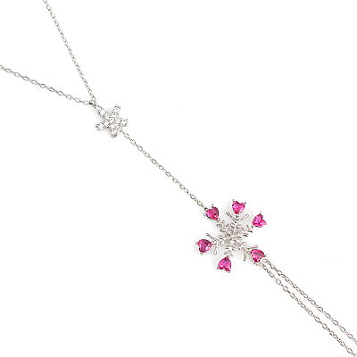 925 Ayar Gümüş Pembe Kalp Kristal Kar Tanesi Şahmeran - 3