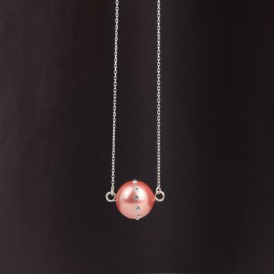925 Ayar Gümüş 14 mm Pembe Renkli Üzeri Zirkon Taşlı Kolye - 2