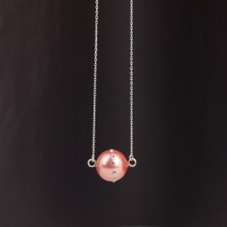 925 Ayar Gümüş 14 mm Pembe Renkli Üzeri Zirkon Taşlı Kolye - Nusrettaki (1)