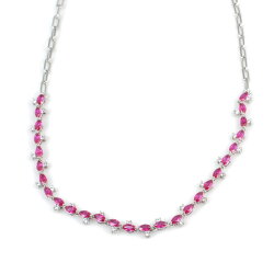 925 Ayar Gümüş Pembe Taşlı Kalın Forse Zincir Su Yolu Kolye - Nusrettaki (1)