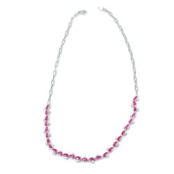 925 Ayar Gümüş Pembe Taşlı Kalın Forse Zincir Su Yolu Kolye - 3