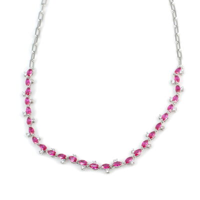 925 Ayar Gümüş Pembe Taşlı Kalın Forse Zincir Su Yolu Kolye - 2