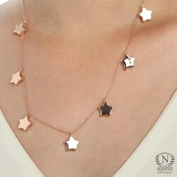 925 Ayar Rose Gümüş 7 Sıra Yıldız Kolye - 3