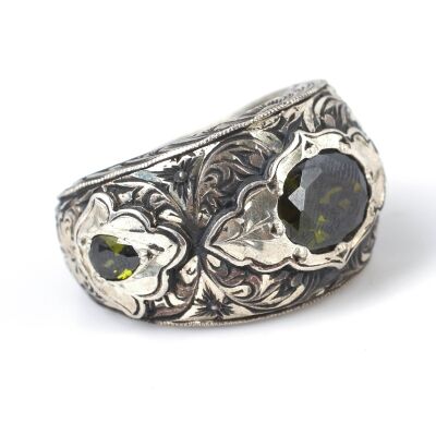 925 Ayar Gümüş Peridot Taşlı El İşi Erkek Yüzüğü - 2