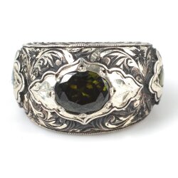 925 Ayar Gümüş Peridot Taşlı El İşi Erkek Yüzüğü - 4