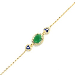 Nusrettaki - 925 Ayar Gümüş Peridot Taşlı & Kalp Nazar Boncuklu Bileklik