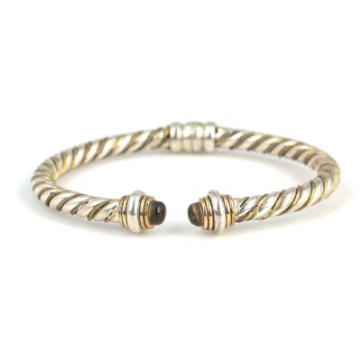 925 Ayar Gümüş Peridot Taşlı Yaylı Burgu Kollu Erkek Bileziği - 2