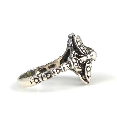 925 Ayar Gümüş Peridot Taşlı Yusufçuk Böcekli Yüzük - 3