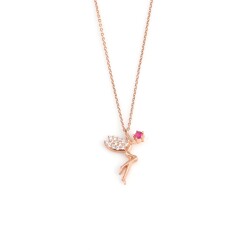 Silver Fairy Girl Design Necklace with Rose Gold Plated - Nusrettaki