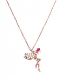Nusrettaki - Silver Fairy Girl Design Necklace with Rose Gold Plated