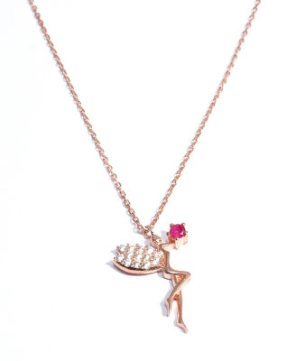 Silver Fairy Girl Design Necklace with Rose Gold Plated - 3