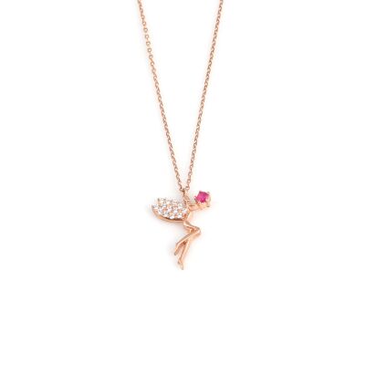 Silver Fairy Girl Design Necklace with Rose Gold Plated - 1