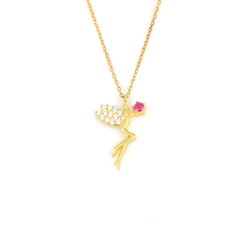 Silver Fairy Girl Design Necklace with Rose Gold Plated - Nusrettaki (1)