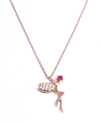Silver Fairy Girl Design Necklace with Rose Gold Plated - 2