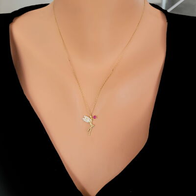 925 Ayar Rose Gümüş Peri Kolye, Pembe - 1