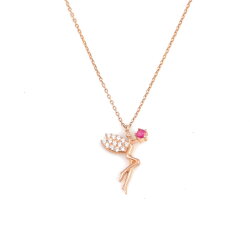 925 Ayar Rose Gümüş Peri Kolye, Pembe - 4