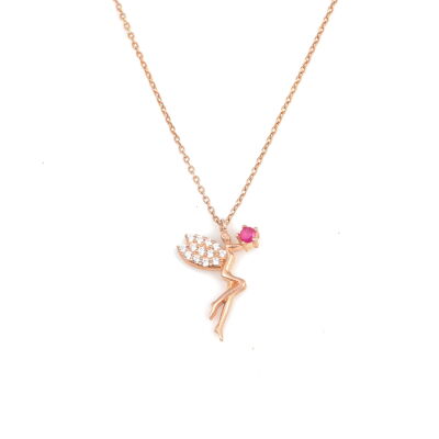 925 Ayar Rose Gümüş Peri Kolye, Pembe - 4