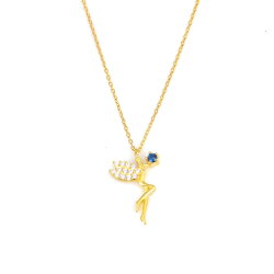 Silver Fairy Girl Design Necklace with White CZ - Nusrettaki (1)