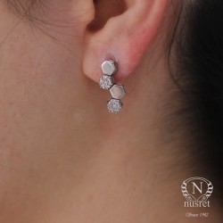 Silver Honeycomb Pattern Earrings - Nusrettaki