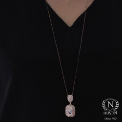 Silver Baguette & Princess Cut Stone Pendant - Nusrettaki (1)