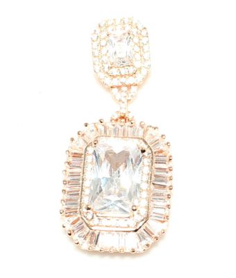 Silver Baguette & Princess Cut Stone Pendant - 4