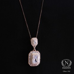 Silver Baguette & Princess Cut Stone Pendant - 5