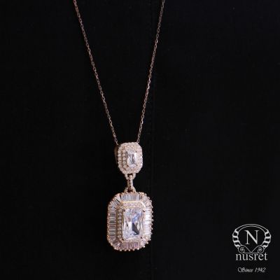 Silver Baguette & Princess Cut Stone Pendant - 5