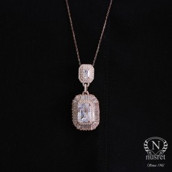 Silver Baguette & Princess Cut Stone Pendant - 6