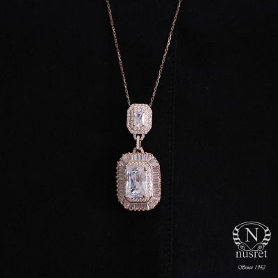 Silver Baguette & Princess Cut Stone Pendant - 6